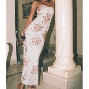 Princess Polly Abeila Floral Strapless Maxi Dress US 8 Cottagecore Romantic